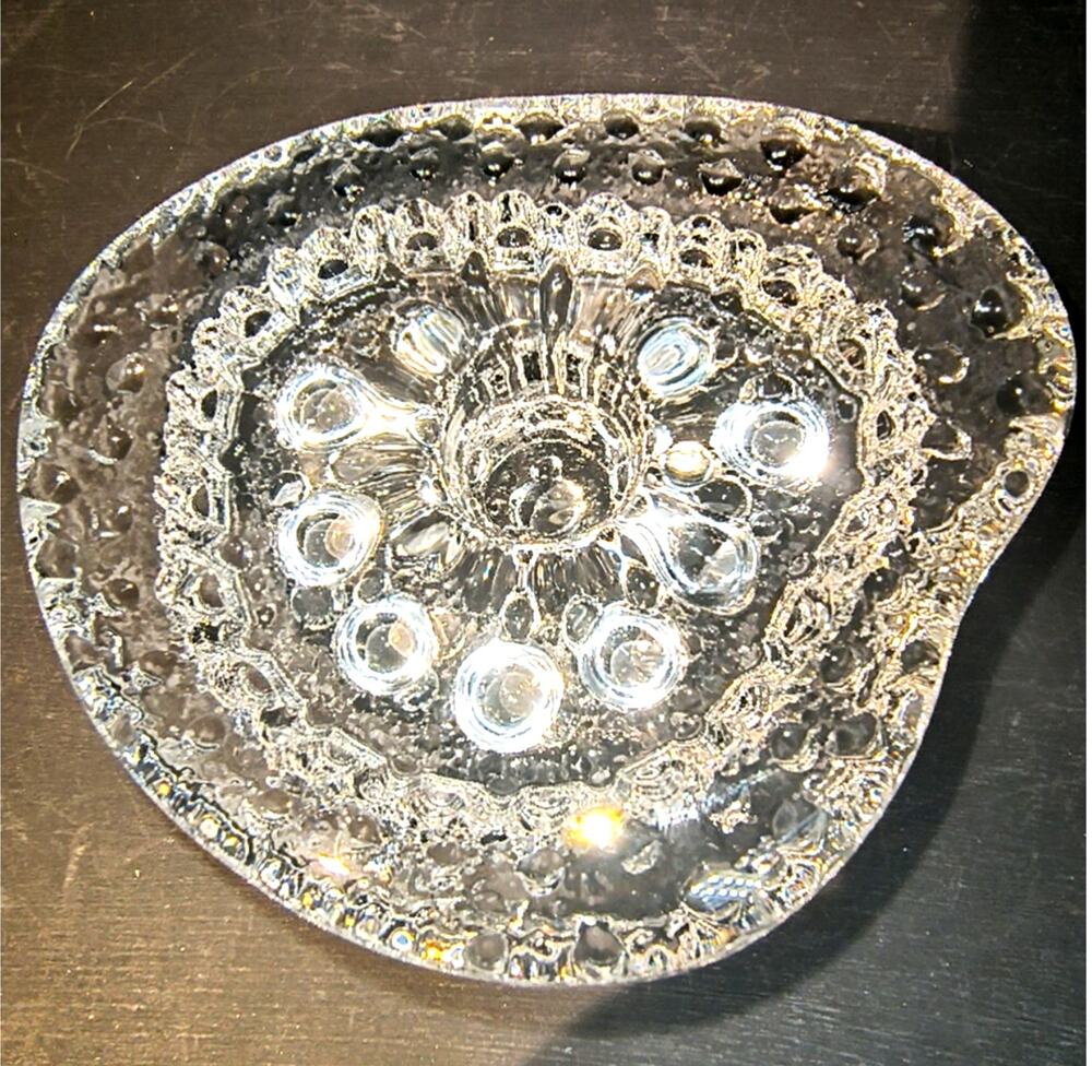 1796.  Vintage Scandinavian MCM Ice Glass Candlestick Holder Fostoria